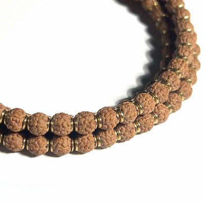 First Generation Dragon Natural Rudraksha, Golden Shield Long Bracelet| 6mm