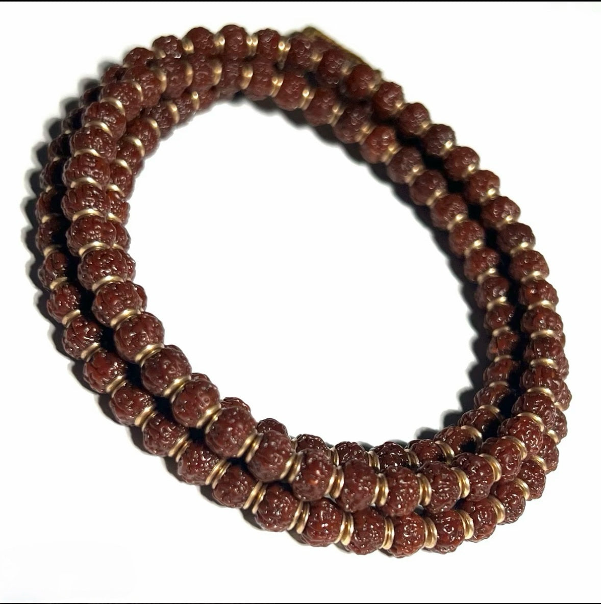 First Generation Dragon Natural Rudraksha, Golden Shield Long Bracelet| 6mm
